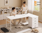 L Shaped Computer Desk with Drawers Monitor Stand