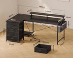 L Shaped Computer Desk with Drawers Monitor Stand