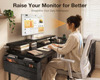 L Shaped Computer Desk with Drawers Monitor Stand