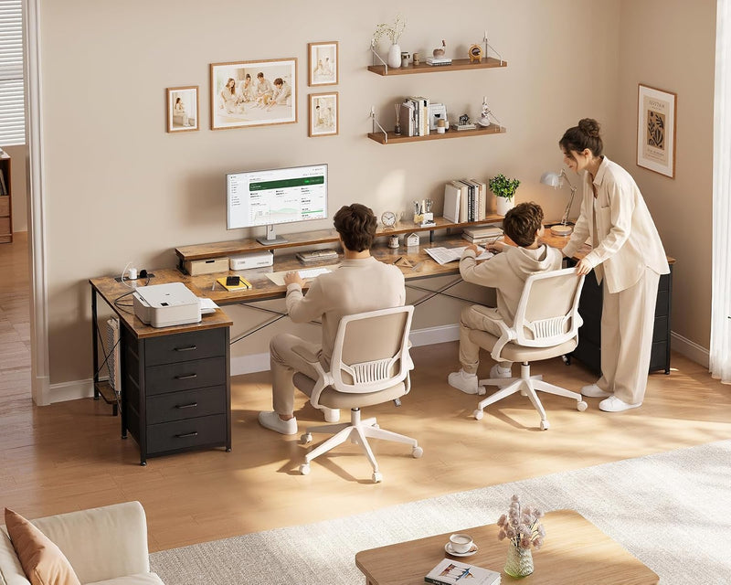 L Shaped Computer Desk with Drawers Monitor Stand