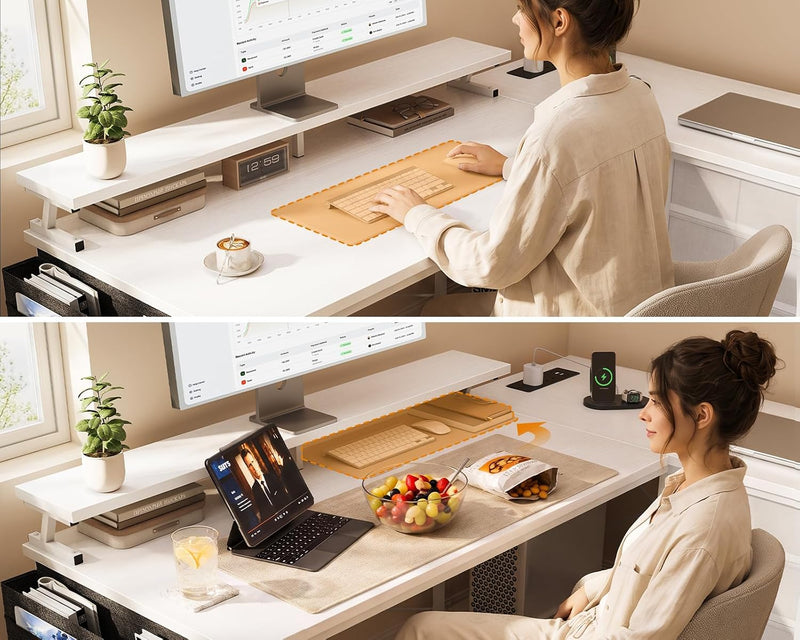 L Shaped Computer Desk with Drawers Monitor Stand
