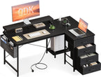 L Shaped Computer Desk with Drawers Monitor Stand