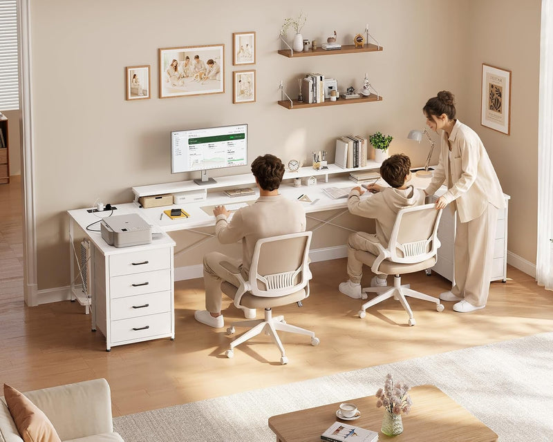 L Shaped Computer Desk with Drawers Monitor Stand