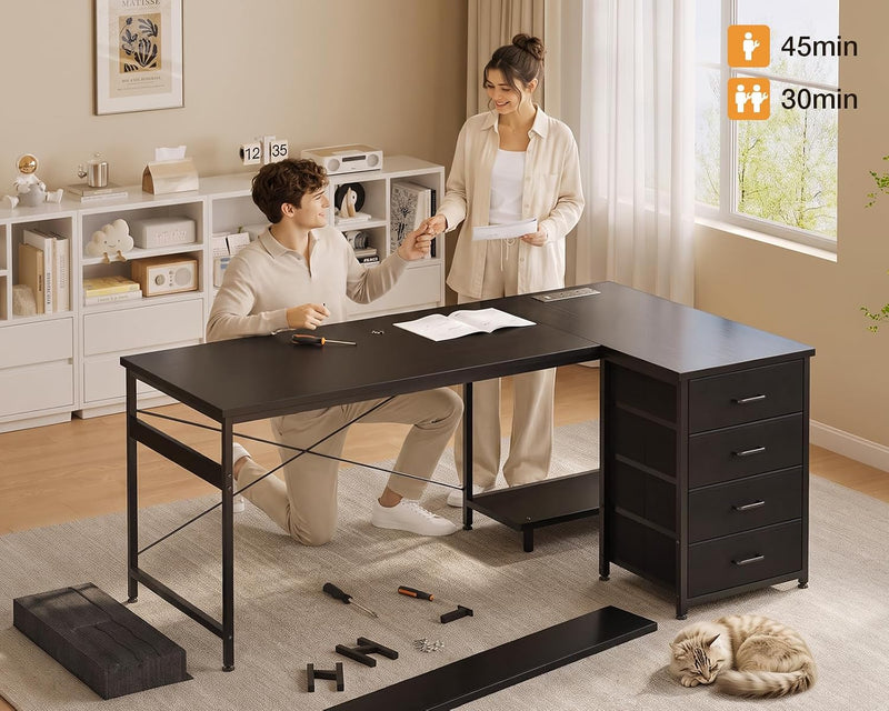 L Shaped Computer Desk with Drawers Monitor Stand