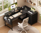 L Shaped Computer Desk with Drawers Monitor Stand