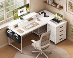 L Shaped Computer Desk with Drawers Monitor Stand