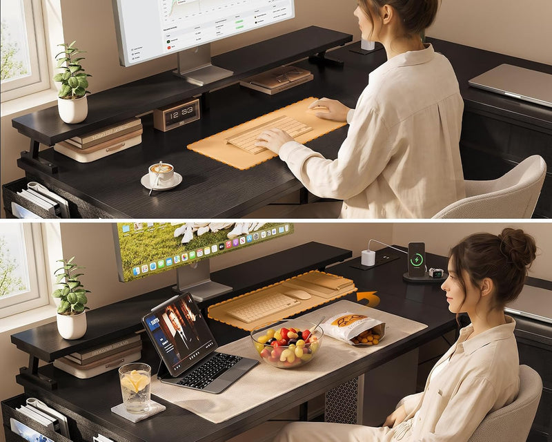 L Shaped Computer Desk with Drawers Monitor Stand
