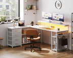L Shaped Corner Desk with Drawers Power Outlet