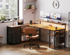 L Shaped Corner Desk with Drawers Power Outlet