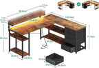 L Shaped Corner Desk with Drawers Power Outlet