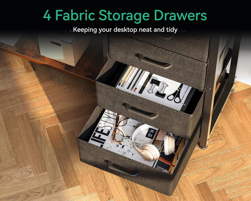 L Shaped Corner Desk with Drawers Power Outlet