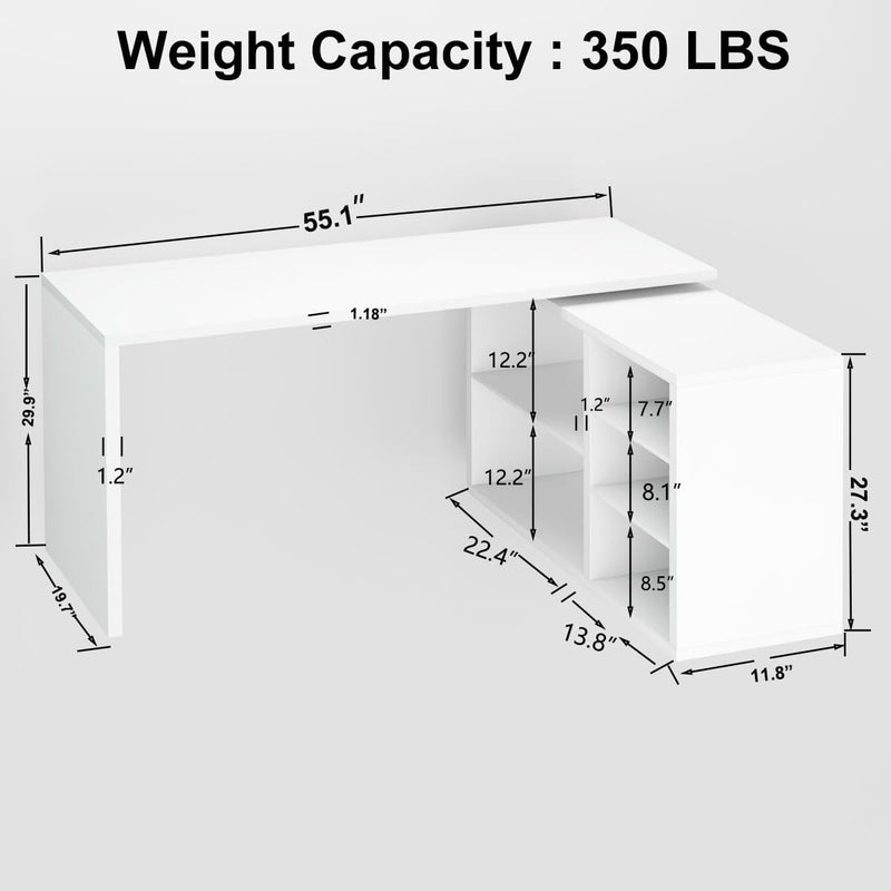 L Shaped Corner Desk with Storage Shelves Reversible