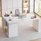 L Shaped Corner Desk with Storage Shelves Reversible