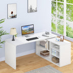 L Shaped Corner Desk with Storage Shelves Reversible
