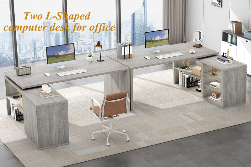 L Shaped Corner Desk with Storage Shelves Reversible
