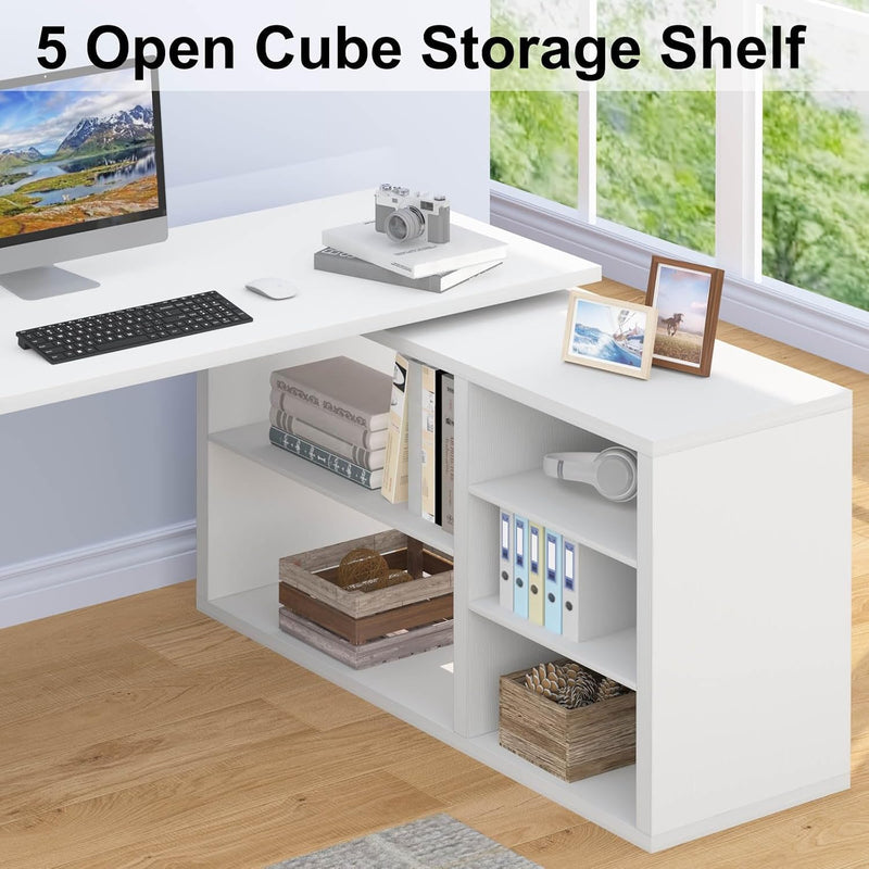 L Shaped Corner Desk with Storage Shelves Reversible