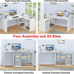 L Shaped Corner Desk with Storage Shelves Reversible