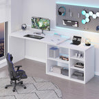L Shaped Corner Desk with Storage Shelves Reversible