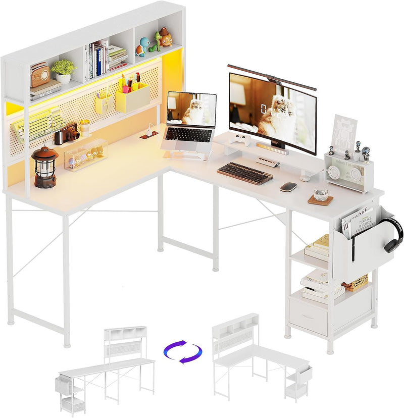 L Shaped Desk 58" Computer with Storage Shelves