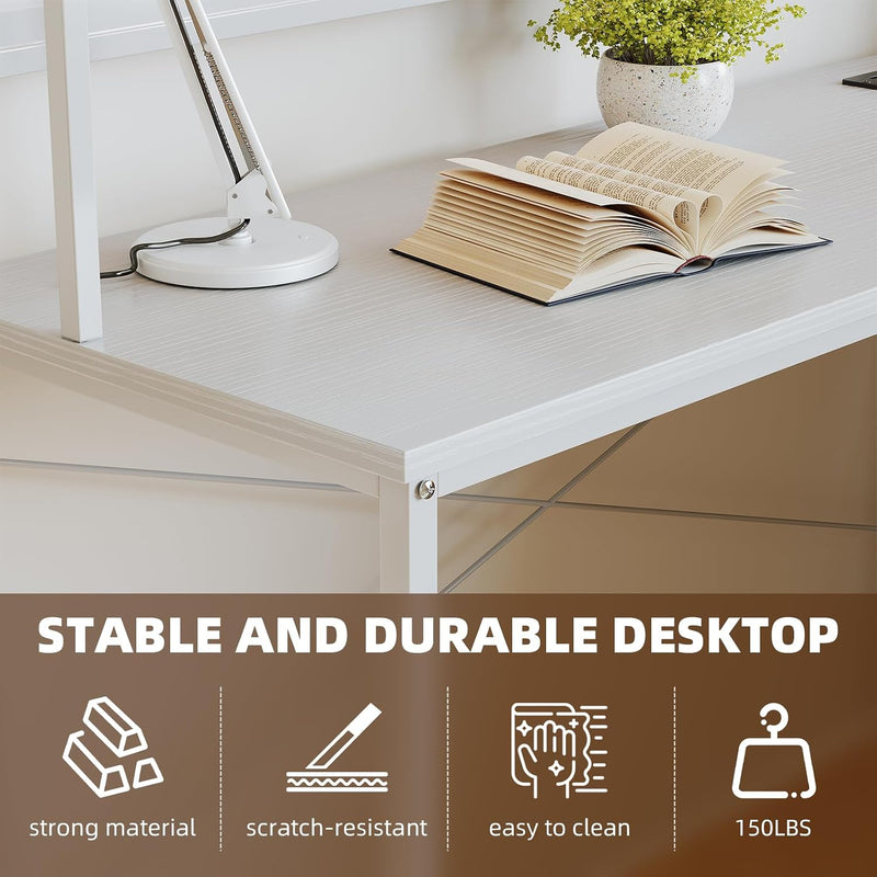 L Shaped Desk 58" Computer with Storage Shelves