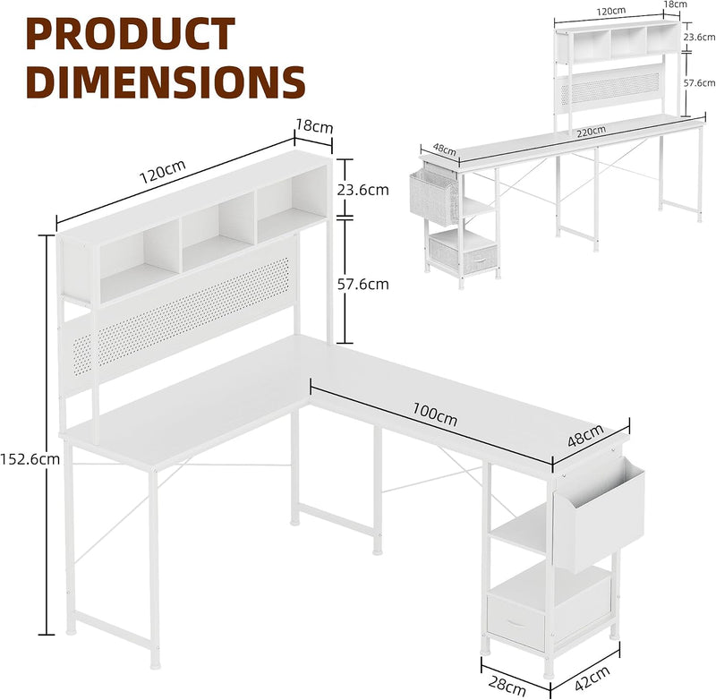 L Shaped Desk 58" Computer with Storage Shelves