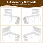 L Shaped Desk 58" Computer with Storage Shelves