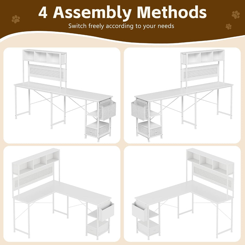 L Shaped Desk 58" Computer with Storage Shelves