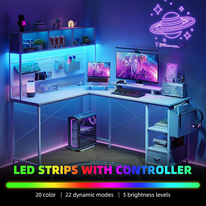 L Shaped Desk 58" Computer with Storage Shelves