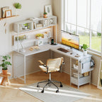 L Shaped Desk 58" Computer with Storage Shelves