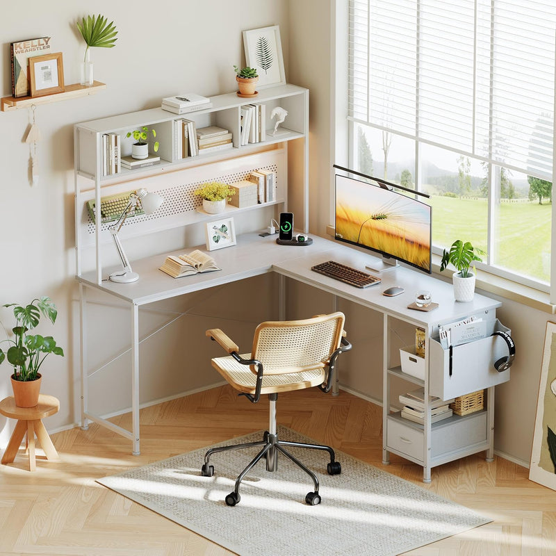 L Shaped Desk 58" Computer with Storage Shelves