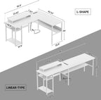 L Shaped Desk Gaming with LED Lights Reversible