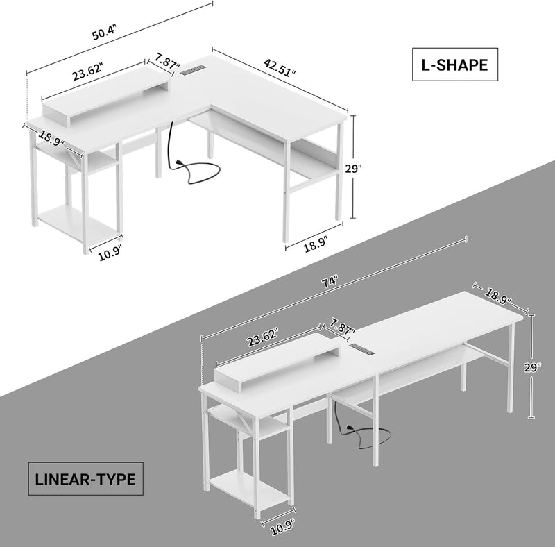 L Shaped Desk Gaming with LED Lights Reversible