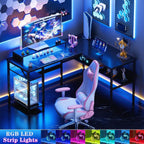 L Shaped Desk Gaming with LED Lights Reversible