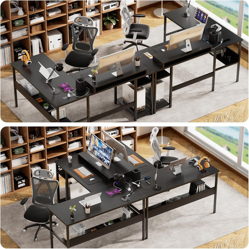 L Shaped Desk Gaming with LED Lights Reversible
