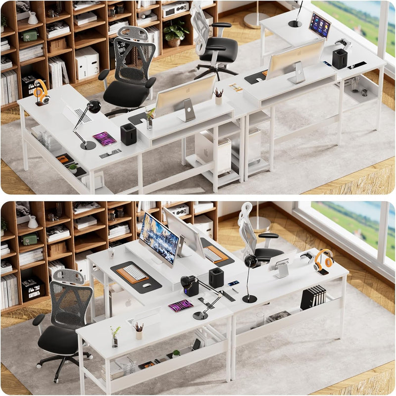 L Shaped Desk Gaming with LED Lights Reversible