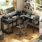 L Shaped Desk Gaming with LED Lights Reversible