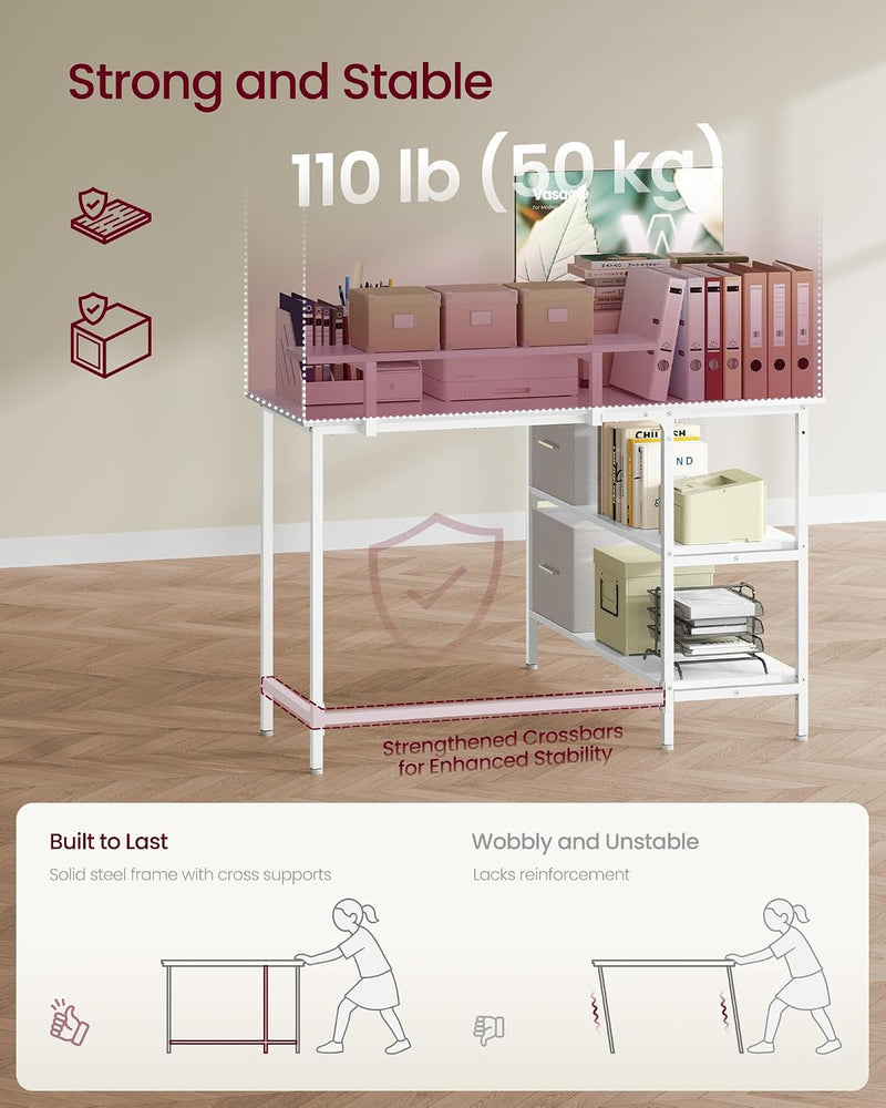 L-Shaped Desk with 2 Spacious Drawers Gaming Monitor
