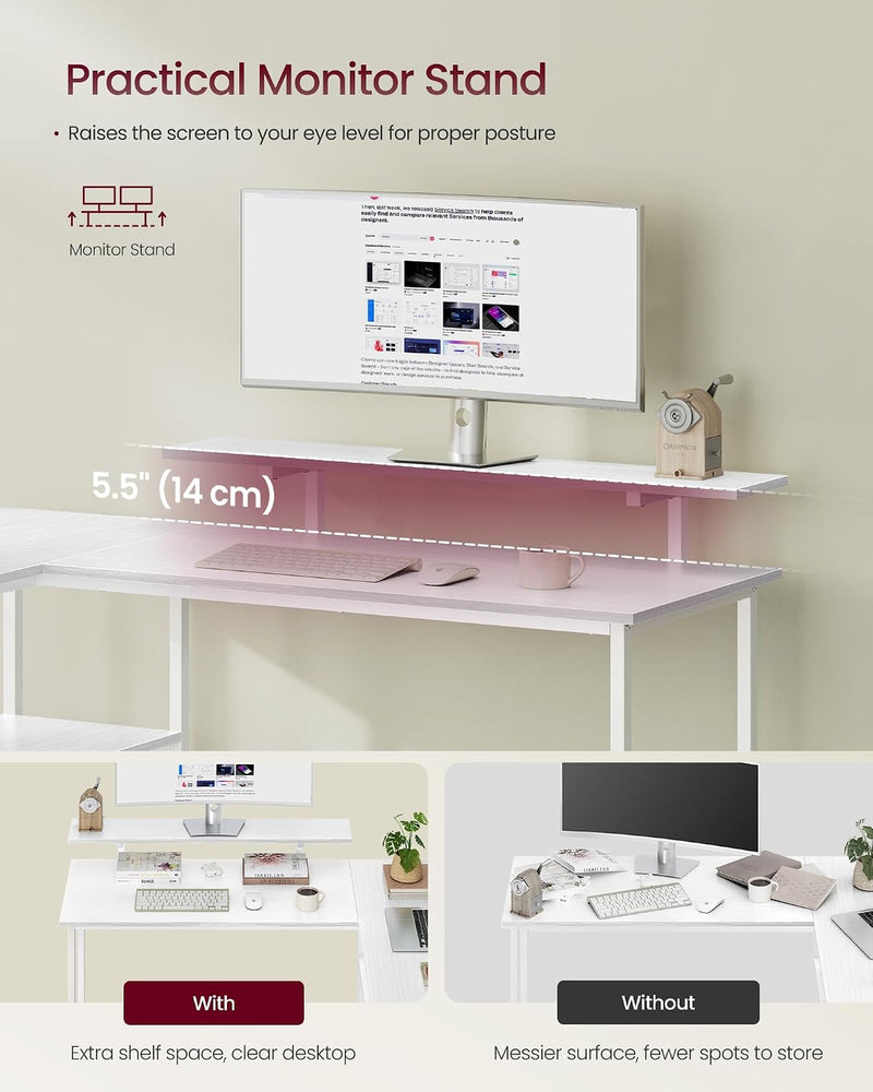 L-Shaped Desk with 2 Spacious Drawers Gaming Monitor