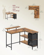 L-Shaped Desk with 2 Spacious Drawers Gaming Monitor