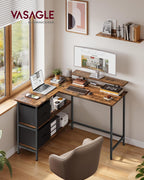 L-Shaped Desk with 2 Spacious Drawers Gaming Monitor