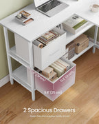 L-Shaped Desk with 2 Spacious Drawers Gaming Monitor