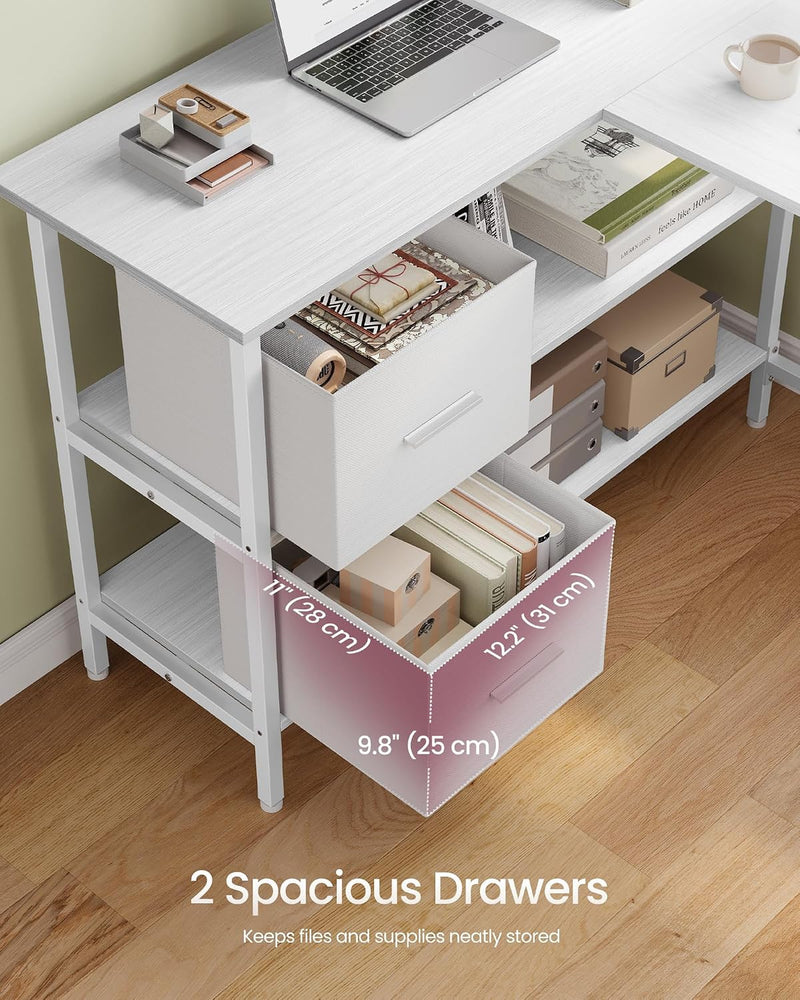 L-Shaped Desk with 2 Spacious Drawers Gaming Monitor