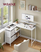 L-Shaped Desk with 2 Spacious Drawers Gaming Monitor