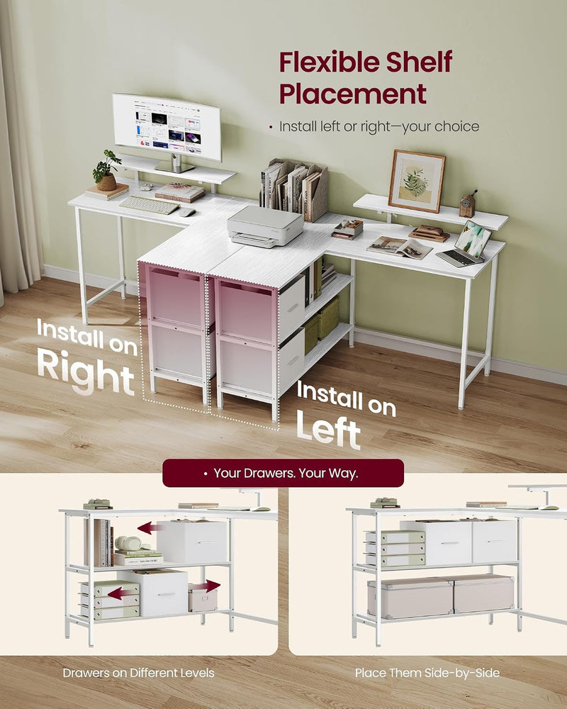 L-Shaped Desk with 2 Spacious Drawers Gaming Monitor