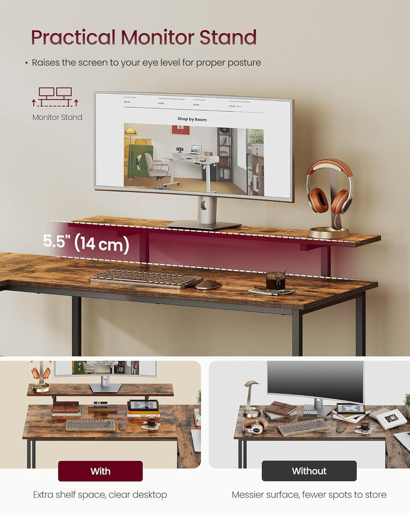 L-Shaped Desk with 2 Spacious Drawers Gaming Monitor