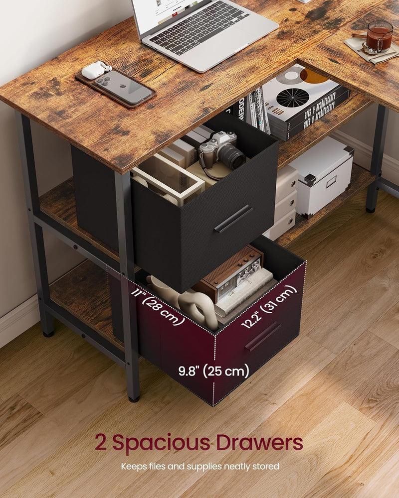 L-Shaped Desk with 2 Spacious Drawers Gaming Monitor