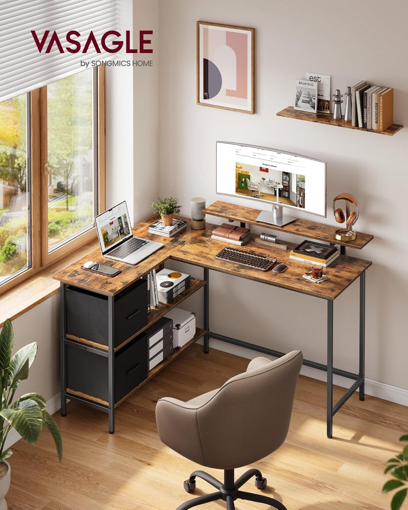 L-Shaped Desk with 2 Spacious Drawers Gaming Monitor