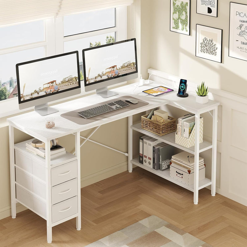 L Shaped Desk with Drawers Gaming 55 Inch