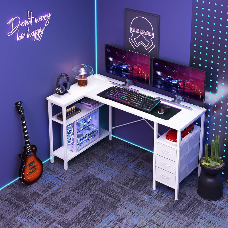 L Shaped Desk with Drawers Gaming 55 Inch