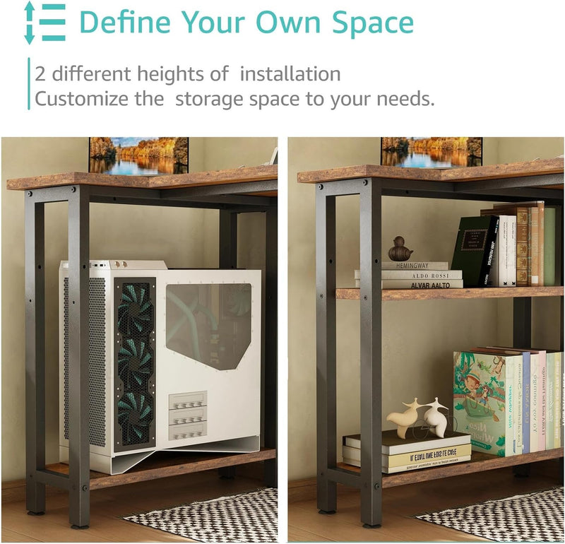 L Shaped Desk with Drawers Storage Shelves 120CM